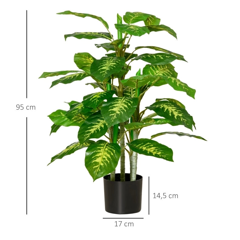 Pianta artificiale dieffenbachia 95 cm verde in plastica, vaso in cemento