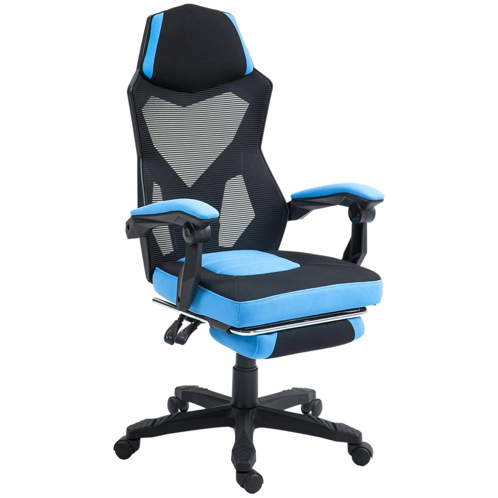 Sedia Gaming con Poggiapiedi e Schienale Regolabile ¨C Minimal ¨C Blu e Nero 58x63x112-122 cm