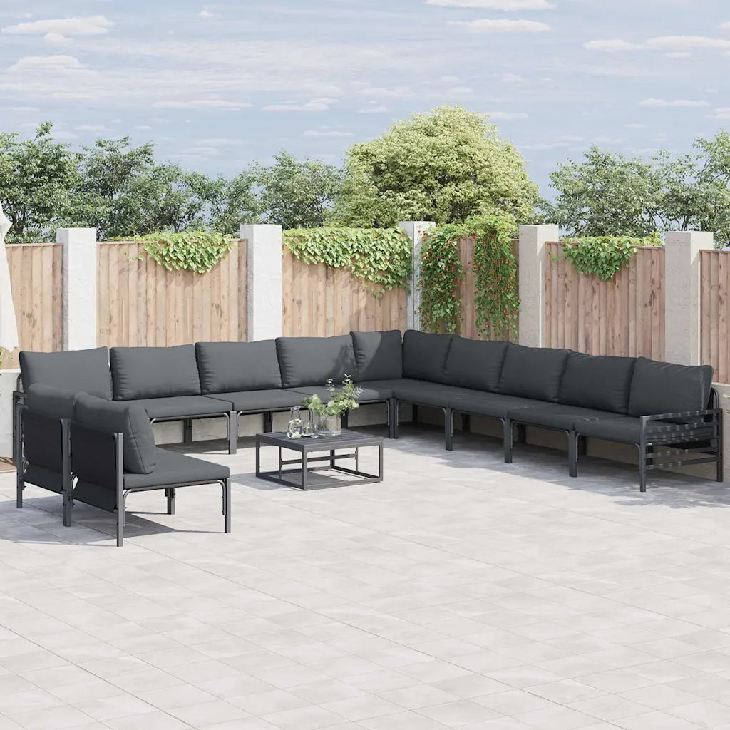 Set Divano da Giardino con cuscino 11 pcs Nero Acciaio