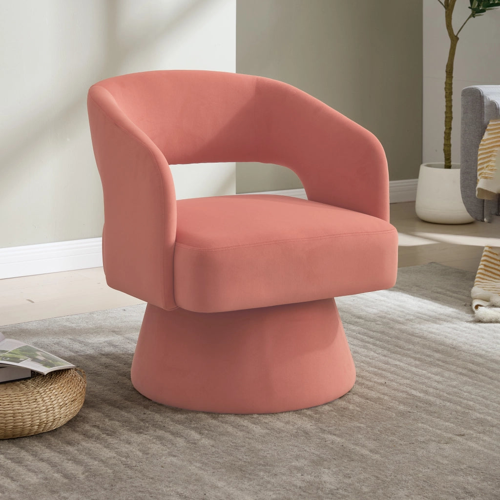 Poltrona girevole con seduta imbottita e schienale ergonomico in chenille e legno - rosa