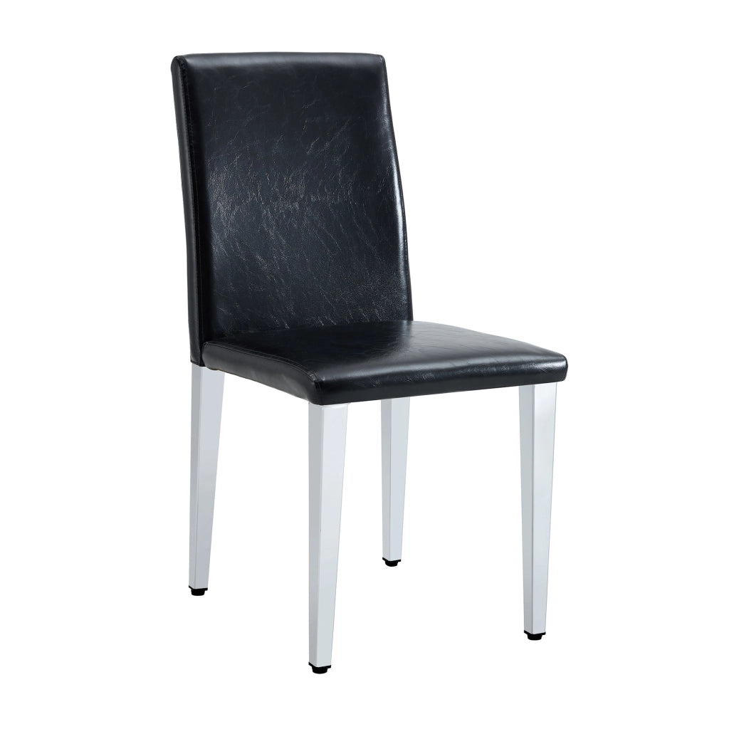 Set di 2 sedie da pranzo moderne in pelle PU nera con gambe in metallo argento