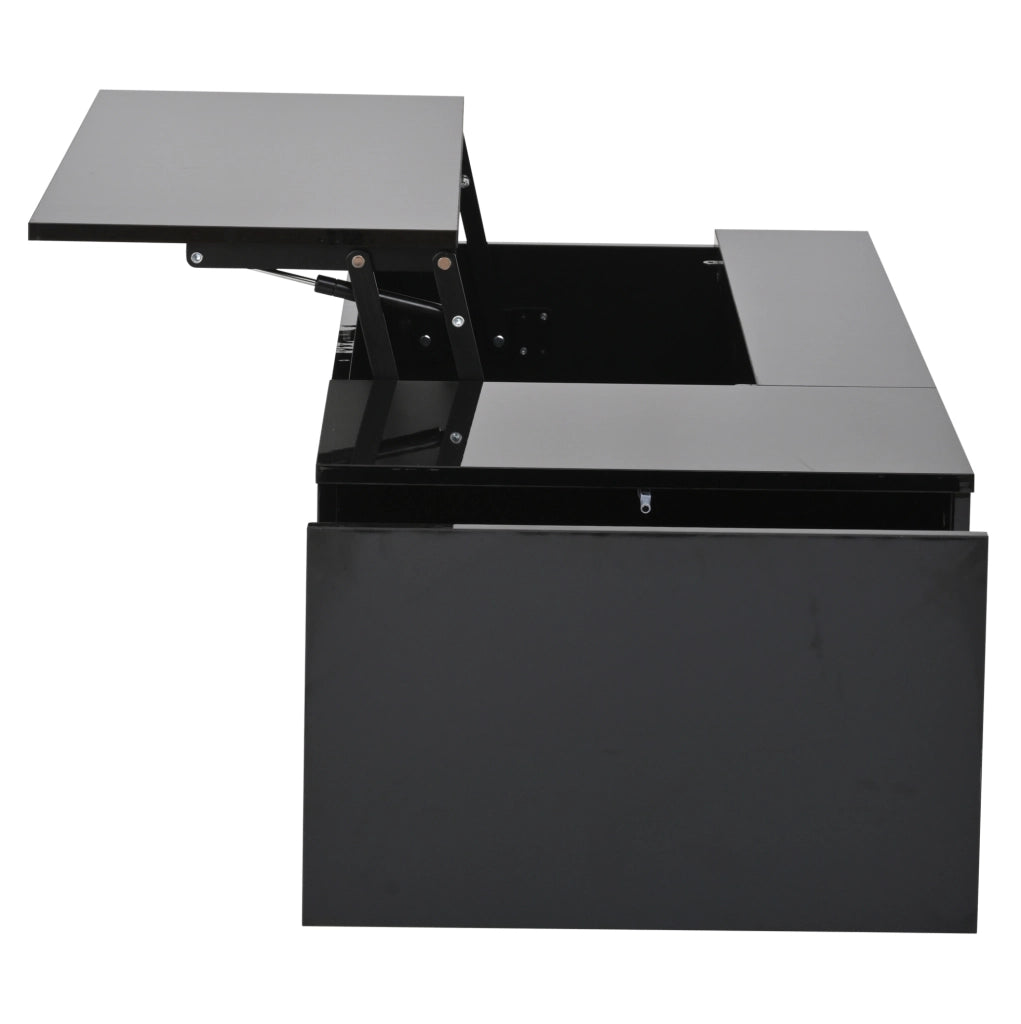 Tavolino da caffè elevabile 100 x 50 x 40 cm con vano nascosto; cassetto e LED Bluetooth nero