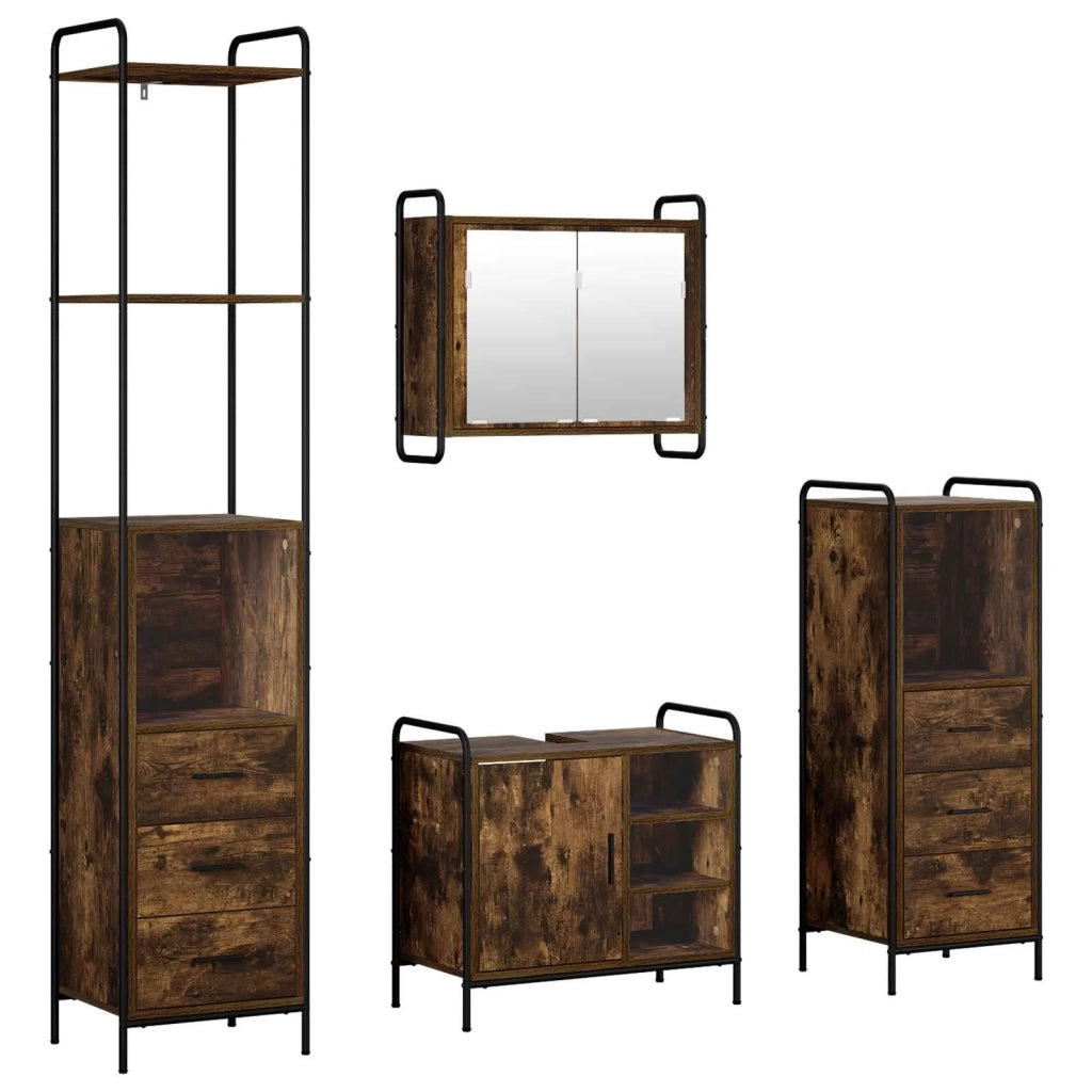 Set di Armadi da Bagno 4 pz Rovere Fumo 40 x 36 x 200,5 cm 3444677