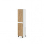 Colonna Bagno 2 Ante Reversibili 31,5 x 33,5 x 140 cm con Piedini Regolabili Bianco Lucido e Rovere Naturale Lisbona