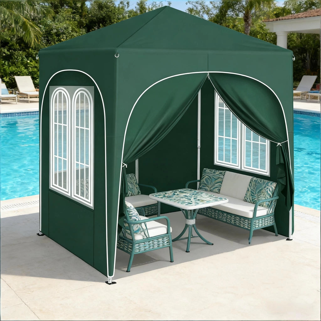 Gazebo pieghevole da giardino 2 × 2 m in metallo verde con tetto Oxford 210D impermeabile e pareti rimovibili