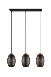 Lampada a sospensione nera metallo 3 luci legno E27