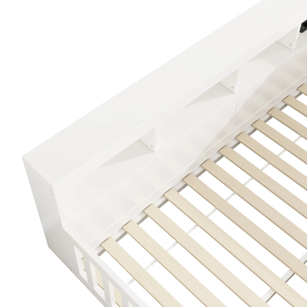 LETTO Daybed 140x200 cm in truciolare e MDF bianco con presa USB e vani laterali