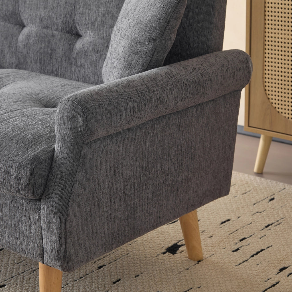 Divano 2 posti 162x74x77 cm in ciniglia grigio con gambe in legno massello