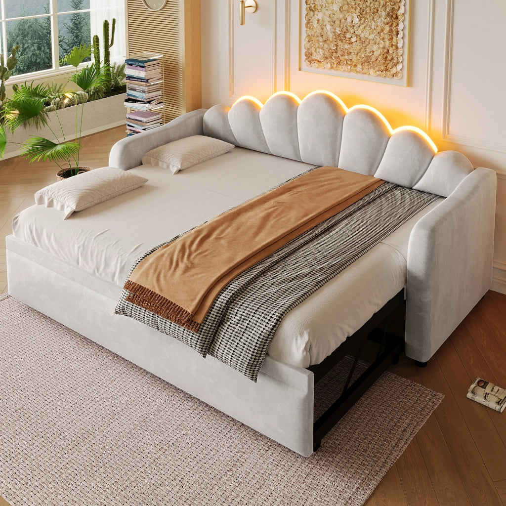 Letto Imbottito Estraibile con LED ¨C MINIMAL ¨C Grigio 90x200