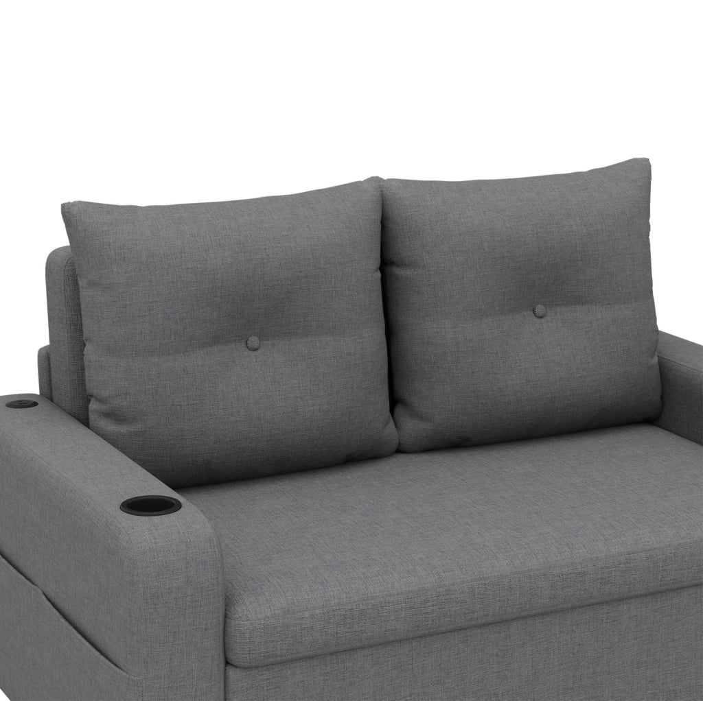 Divano Letto 3-in-1 Grigio 2 Posti con Porta Bicchieri, Tasche Laterali, Cuscini e Porta USB