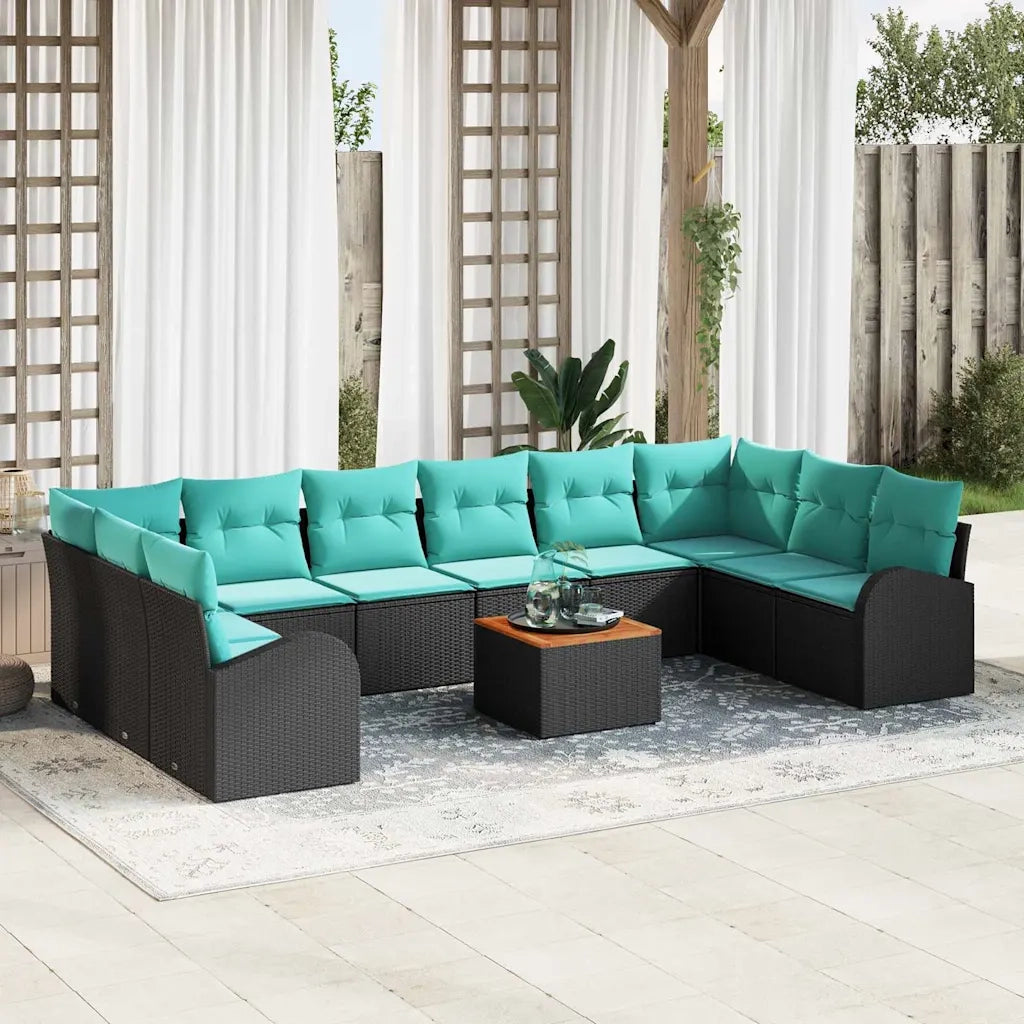 Set Divano da Giardino 11 pcs Nero e Turchese polyrattan 3356303