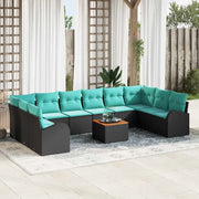 Set Divano da Giardino 11 pcs Nero e Turchese polyrattan 3356303