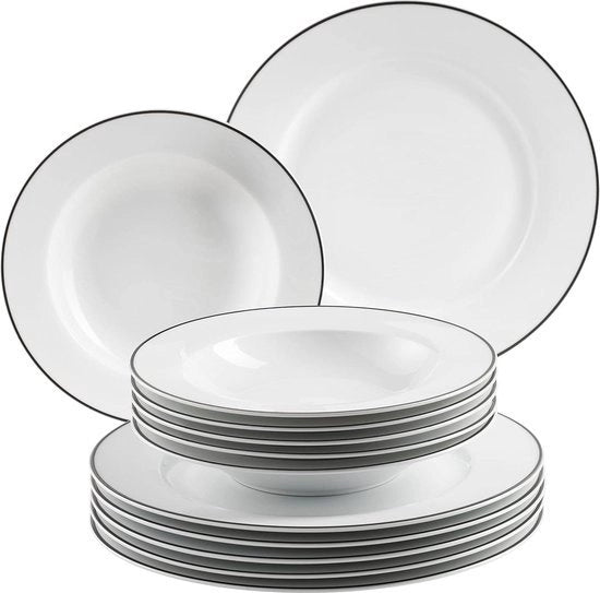 Servizio da tavola moderno per 6 persone, set da 12 piatti con piatti piatti e zuppa, set di piatti da tavola in porcellana per 6 persone