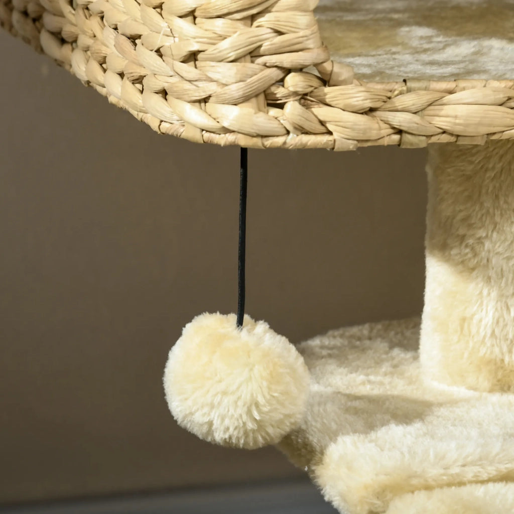 Albero tiragraffi per gatti 98 cm, sisal, beige, con 2 piattaforme e palla giocattolo, per gatti fino a 6 kg