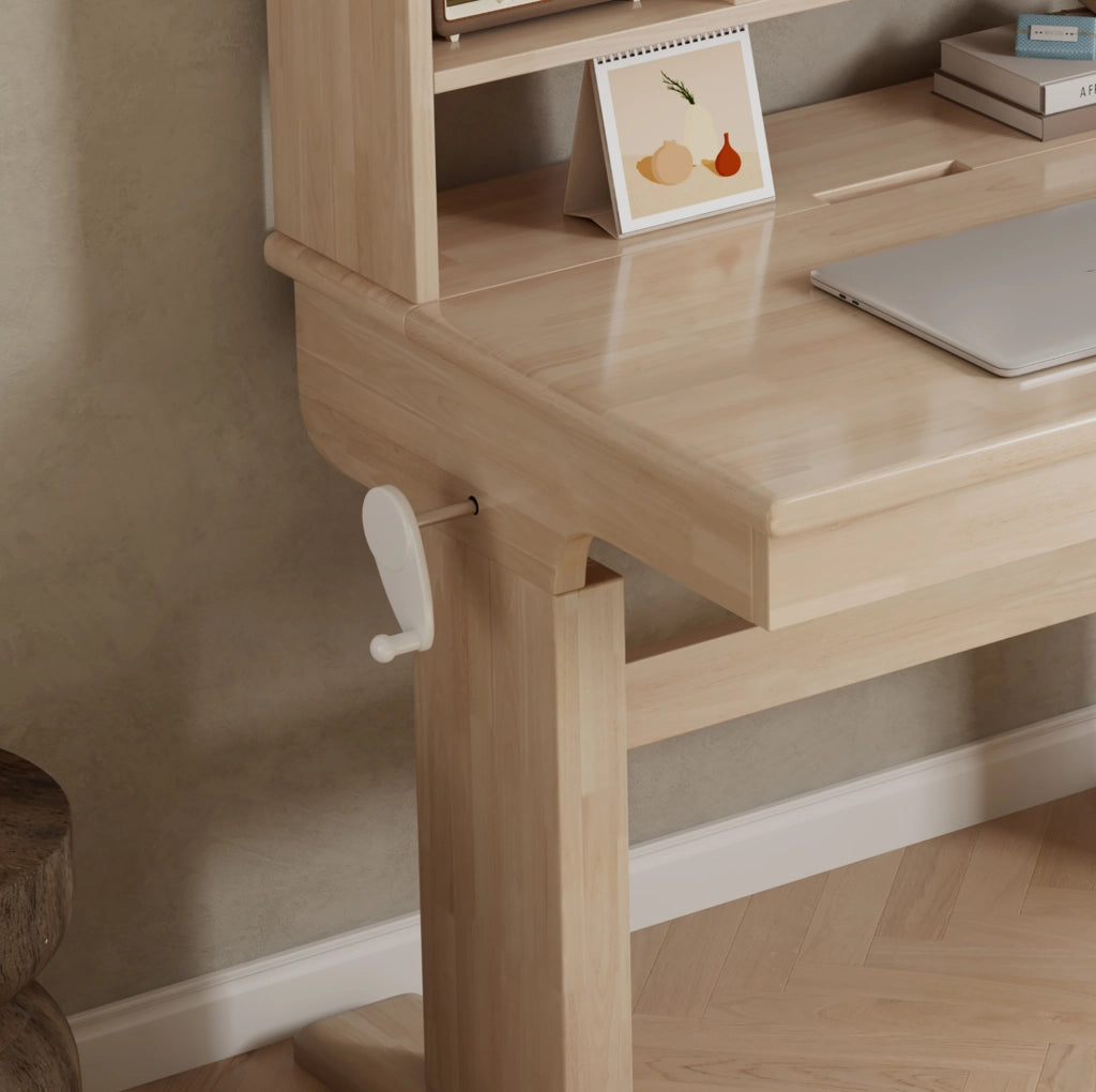 Scrivania per bambini in legno massello regolabile in altezza con piano inclinabile e vano portaoggetti, colore naturale, per bambini da 6 anni