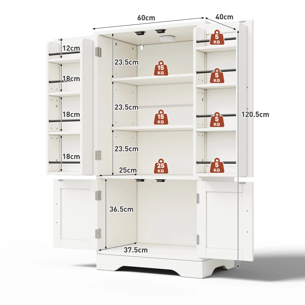 Mobile da cucina 120x60x40 cm in MDF con luce LED a sensore; bianco