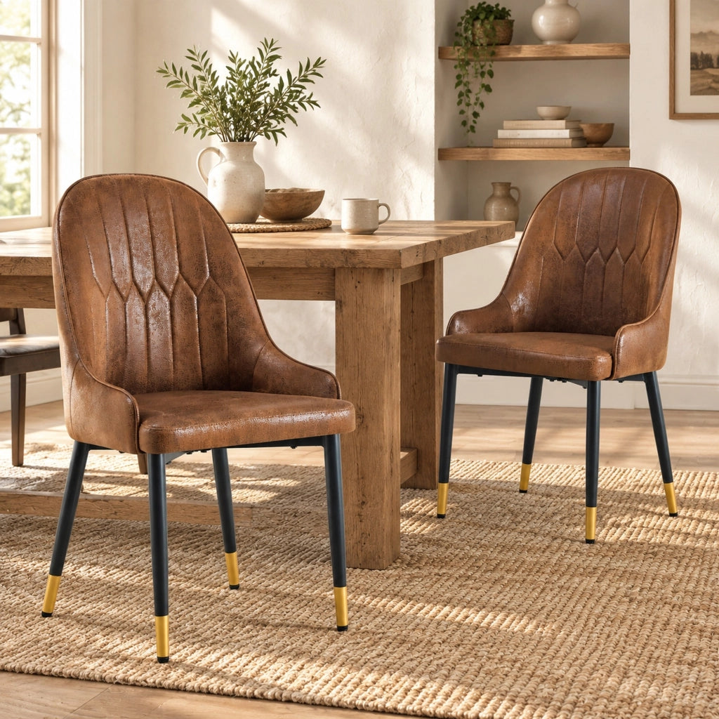 Set 2 sedie da pranzo in tessuto marrone e metallo nero HOMVRA