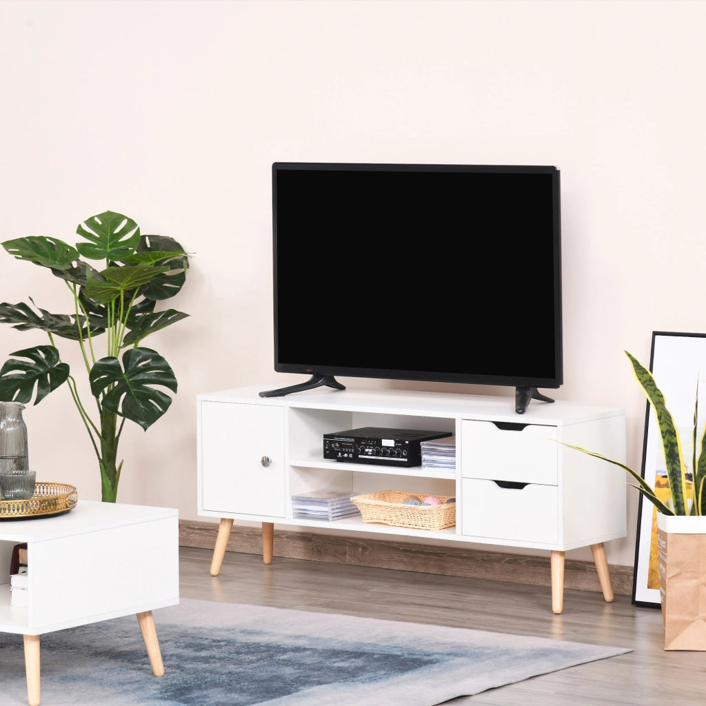 Mobile TV con credenza ¨C Minimal ¨C Bianco legno di pino 120x30x40