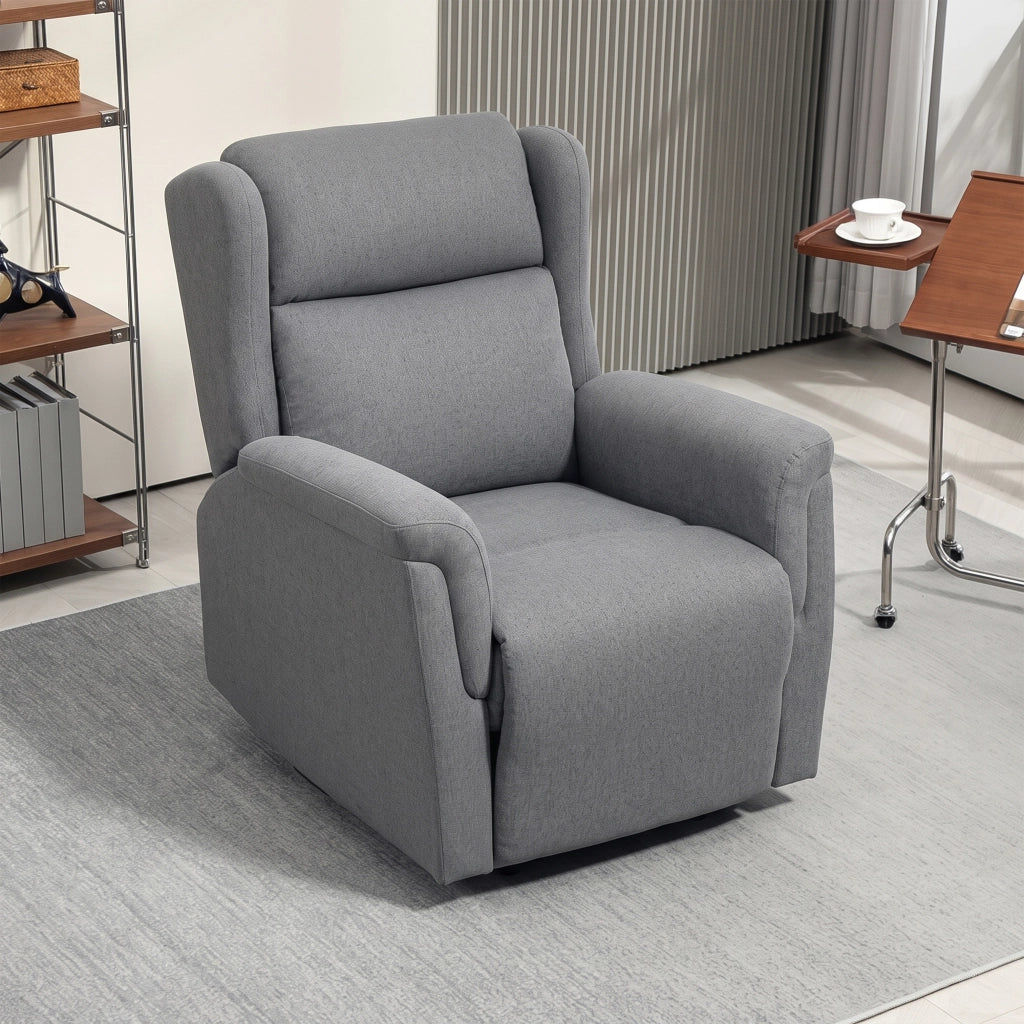 Poltrona relax reclinabile 160° con poggiapiedi effetto lino grigio scuro facile da montare per soggiorno