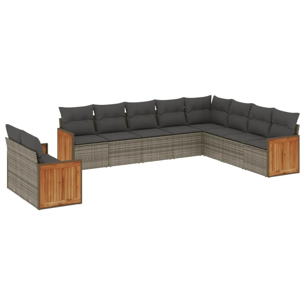 Set Divano da Giardino 10 pz con Cuscini Grigio in Polyrattan