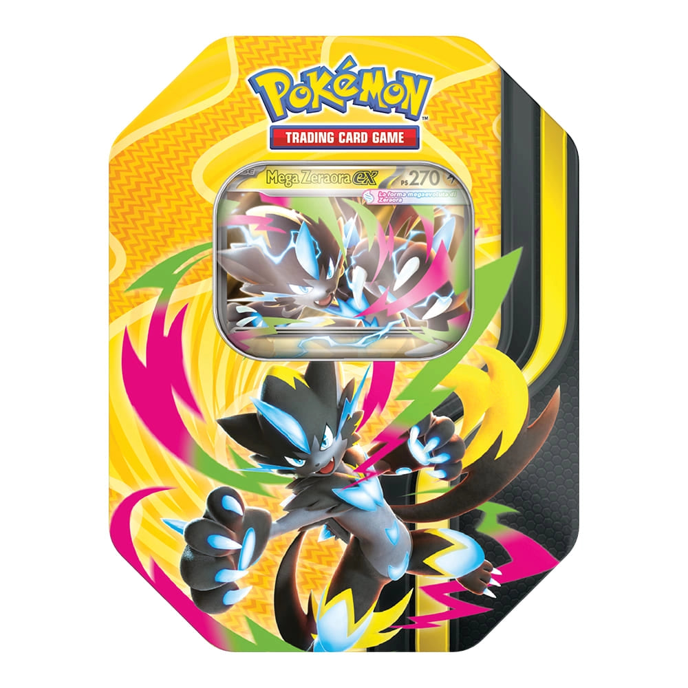Pokemon, Tin da collezione Megaforze Mega Zeraora EX del GCC Pokemon,Eta6+