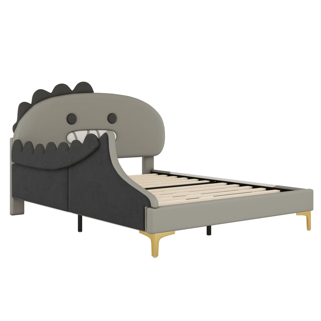 LETTO per bambini a forma di dinosauro 140x200 cm in PU grigio