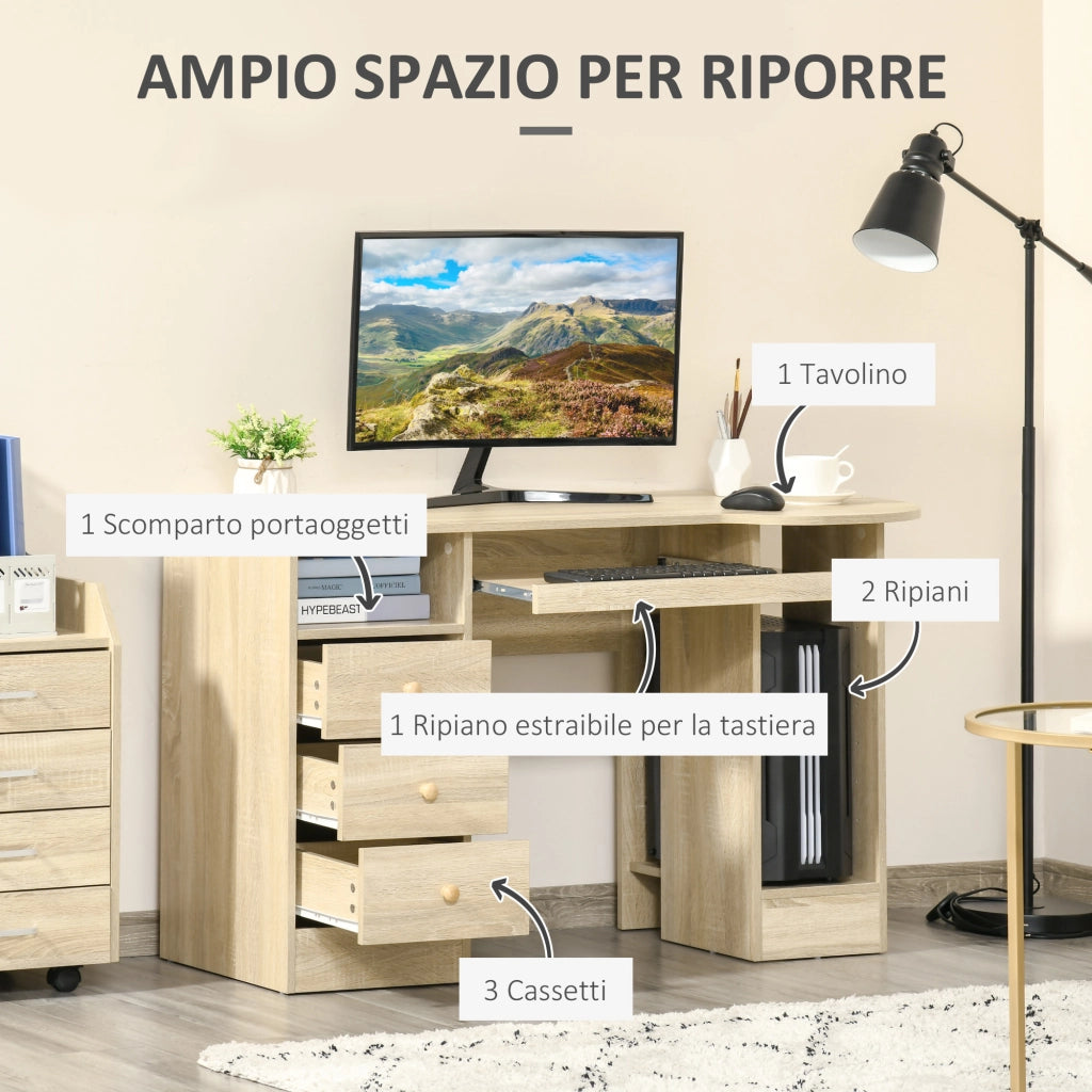 Scrivania Ufficio con Scaffali e Cassetti in Legno ¨C Zephmum ¨C 125x60x74cm