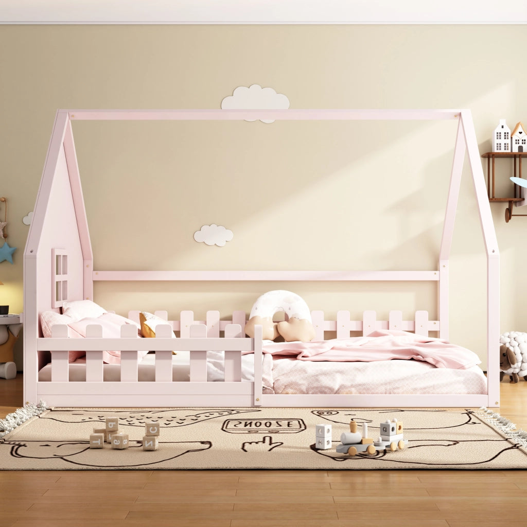 LETTO PER BAMBINI A CASETTA 140x200 cm Legno di pino Rosa