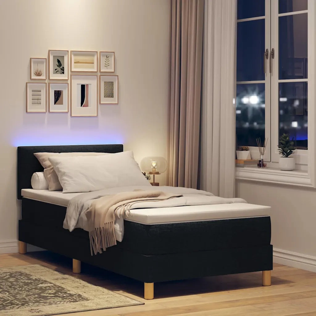 Letto a Sorgente LED con materasso Nero 100 x 200 cm Tessuto