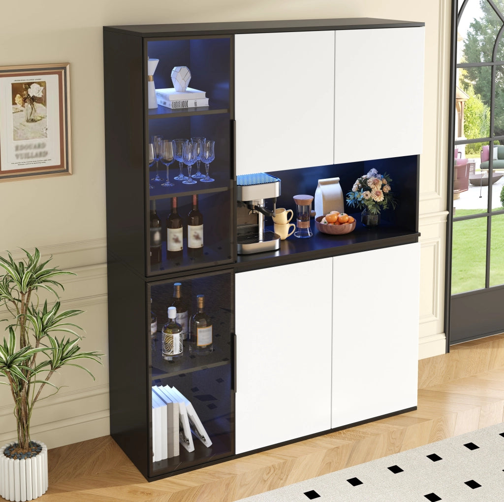 Mobile alto moderno bianco e nero con LED e elementi in vetro