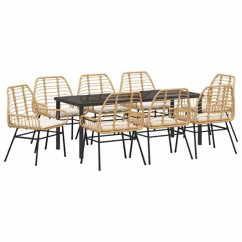 Set da Pranzo per Giardino 9 pcs Marrone polyrattan 3380868