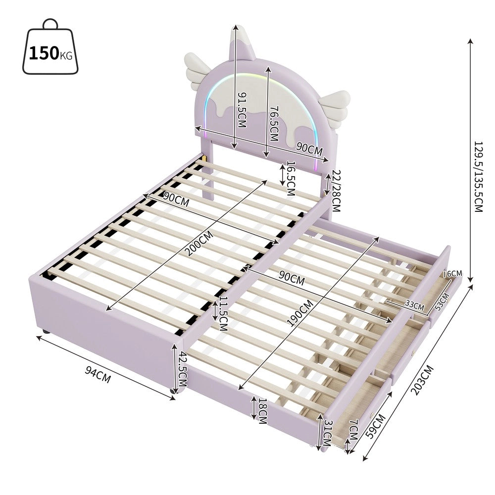 Letto per Bambini a Unicorno con Letto Estraibile ¨C MINIMAL ¨C PU Viola 90x200