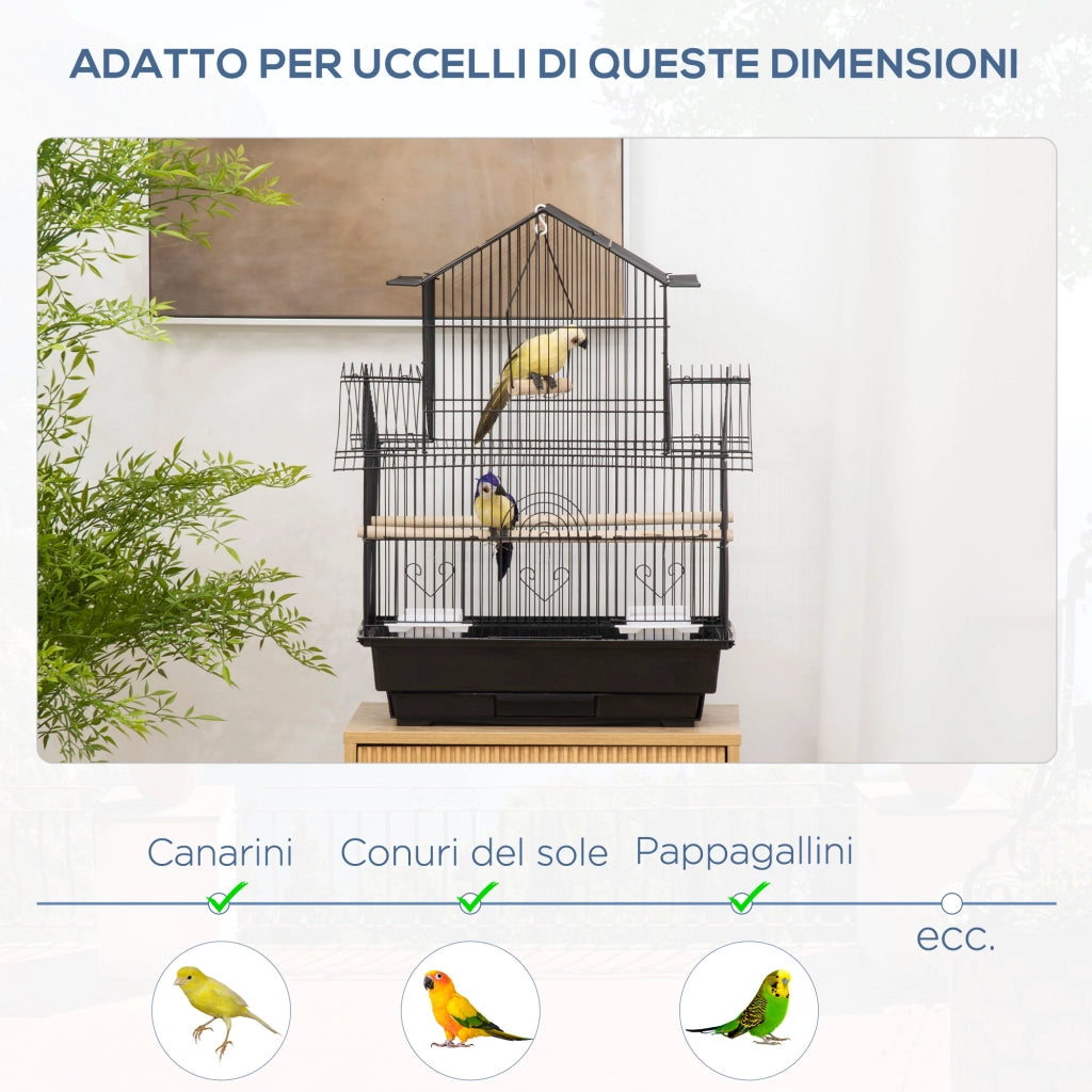 Gabbia per Uccelli Trasportabile con Vassoio ¨C zephmum ¨C Nero Metallo Plastica 50.5x41x63 cm