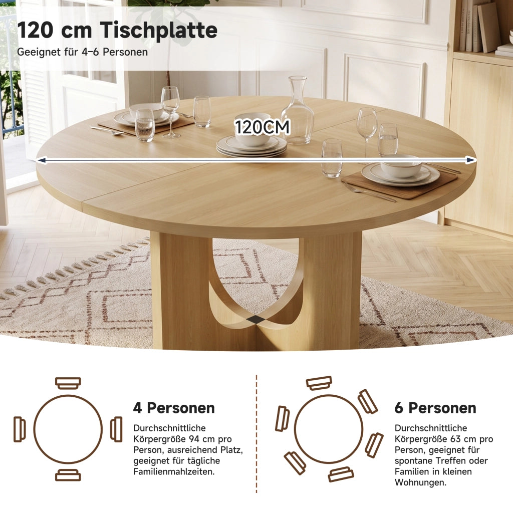 TAVOLO da pranzo rotondo 120 cm MDF colore rovere