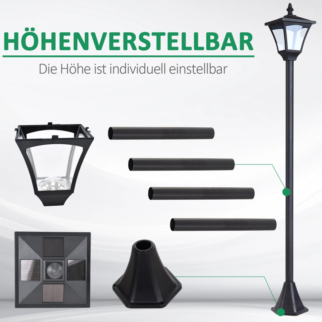 Lanterna solare da giardino con LED e sensore crepuscolare plastica nera IP44 30 lumen 15 × 15 × 120 cm