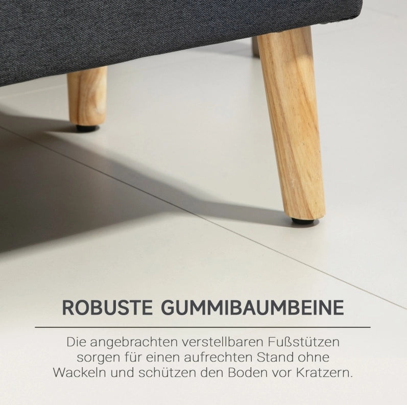 Panca contenitore imbottita in legno di caucciù con rivestimento effetto lino, 110 x 39 x 45 cm, grigio scuro