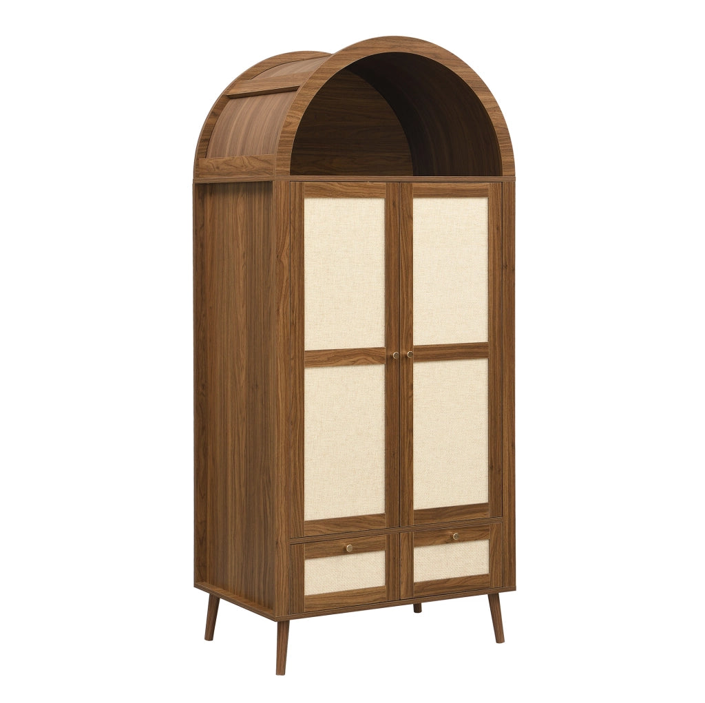 Armadio 2 ante 80x55x180 cm in MDF noce e beige con appendiabiti e cassetti