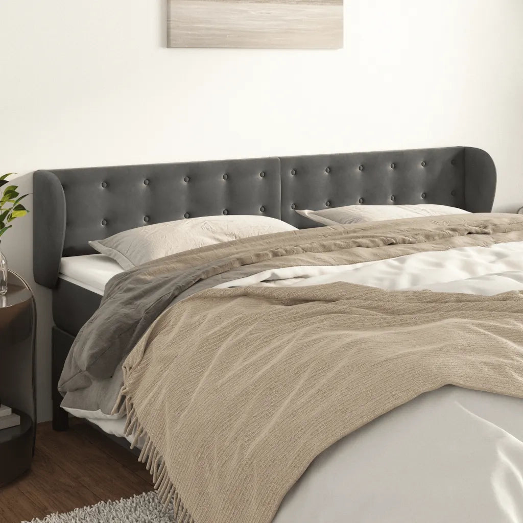 Testiera ad Orecchio-Testata con Orecchie Grigio Scuro 163x23x78/88 cm in Velluto 227329