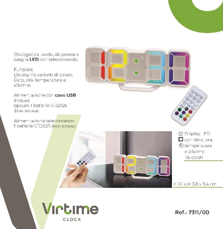 Orologio Sveglia a Led con Data e Temperatura 24 x 3,8 cm
