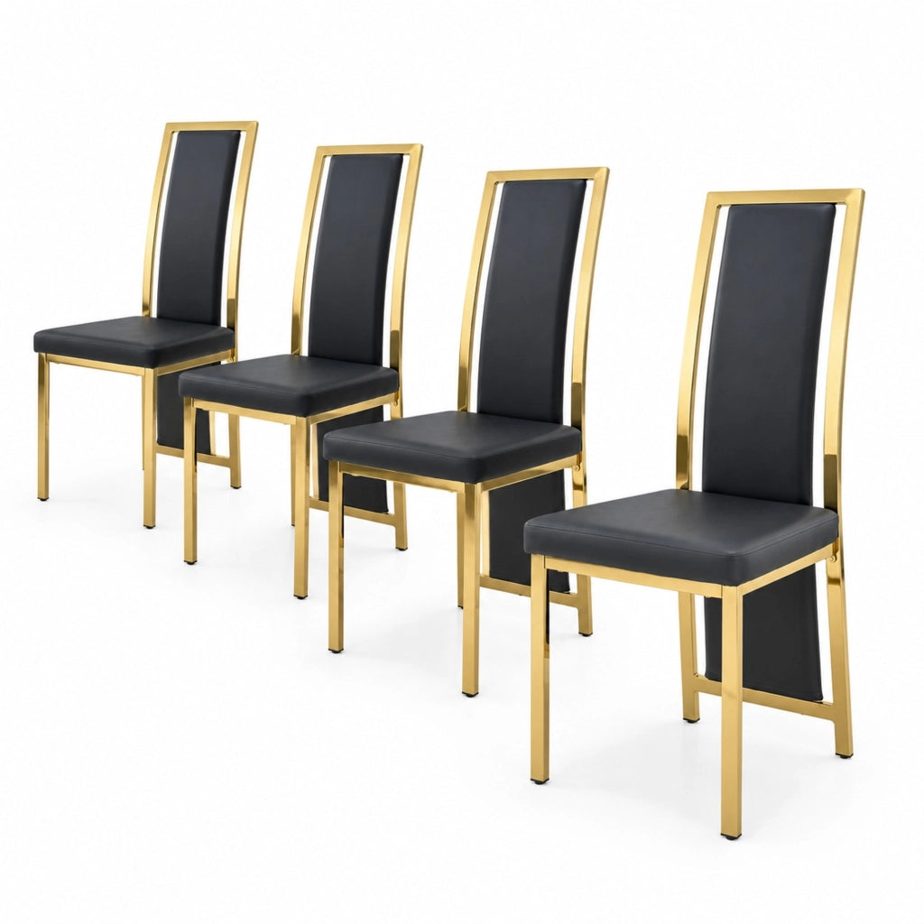 Set di 4 sedie da pranzo 44x42,7x109 cm metallo dorato e similpelle nera