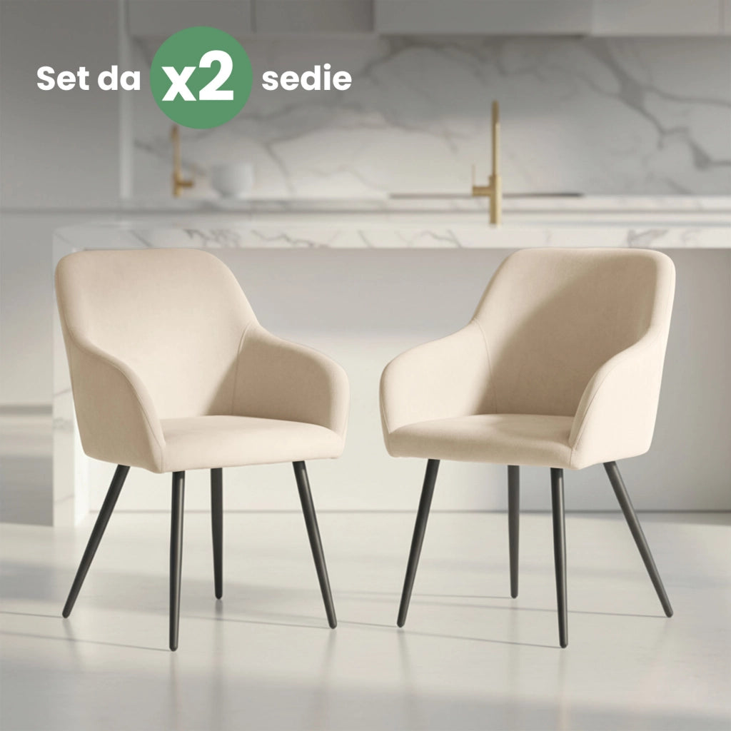 Set di 2 Sedie in velluto liscio ESTELLE Beige gambe nere