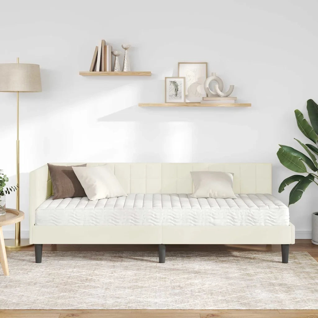 Struttura Letto Angolare con Materasso 2 pz-Giroletto con materasso Crema Velluto 776501