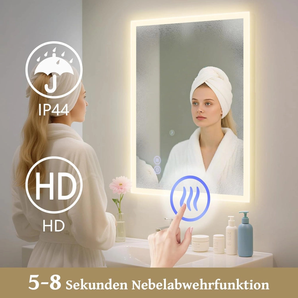 ZMH Specchio da bagno illuminato con interruttore dimmerabile e touch
