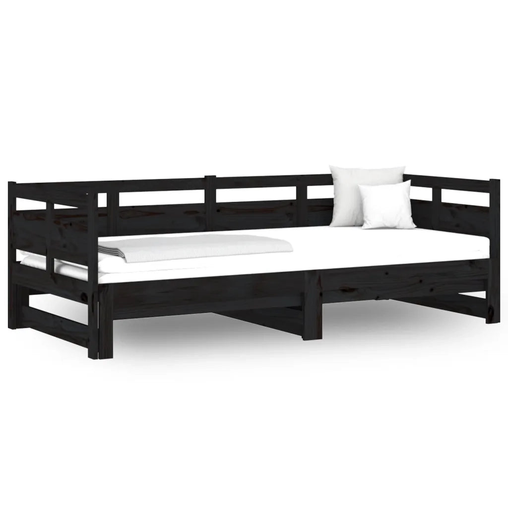 Letto singolo | Letto per adulti | Dormeuse Estraibile Nera in Legno Massello di Pino 2x(90x190)cm