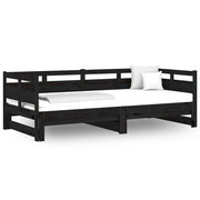 Letto singolo | Letto per adulti | Dormeuse Estraibile Nera in Legno Massello di Pino 2x(90x190)cm