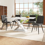 Tavolo allungabile da pranzo con piano effetto marmo e gambe incrociate bianco 118-157 × 75 × 76.4 cm