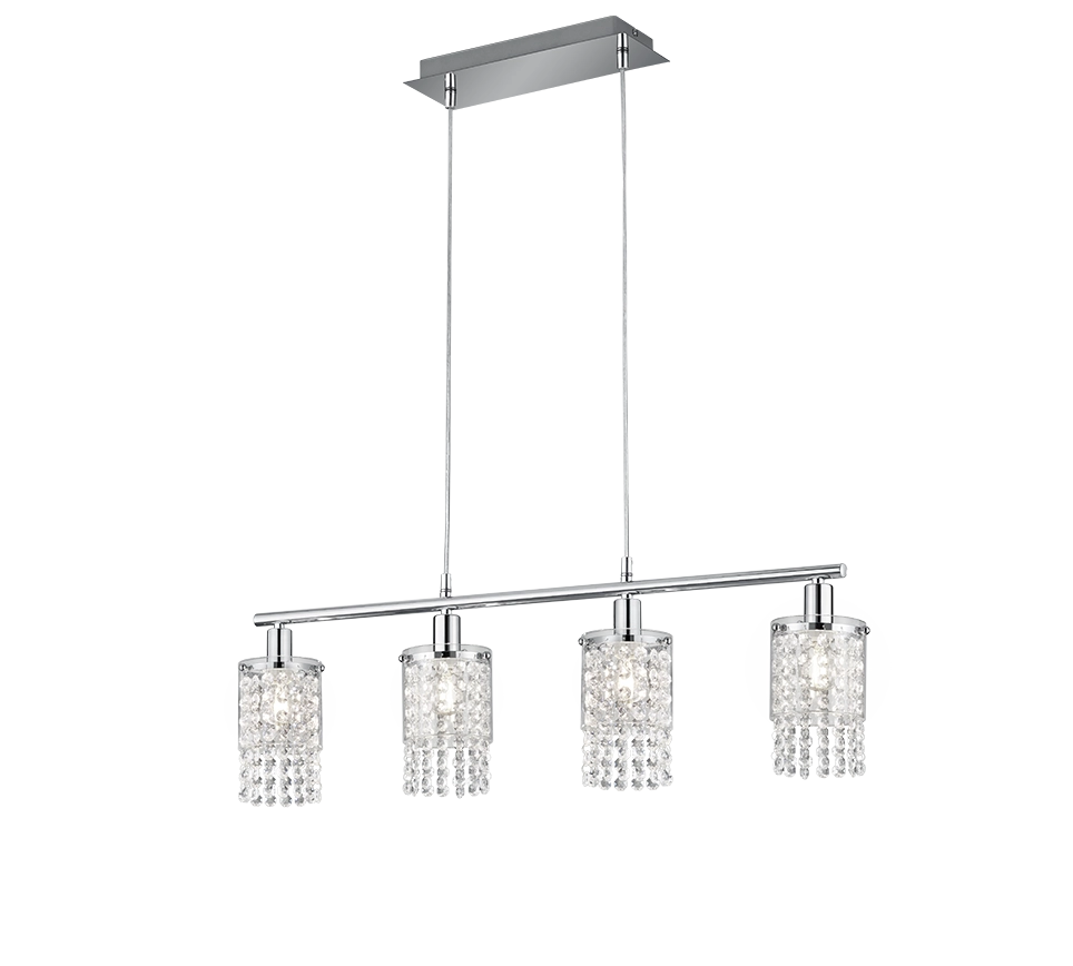 Lampada Sospensione Interno 4 Luci Vetri Trasparenti e Pendagli Posh GD Trio