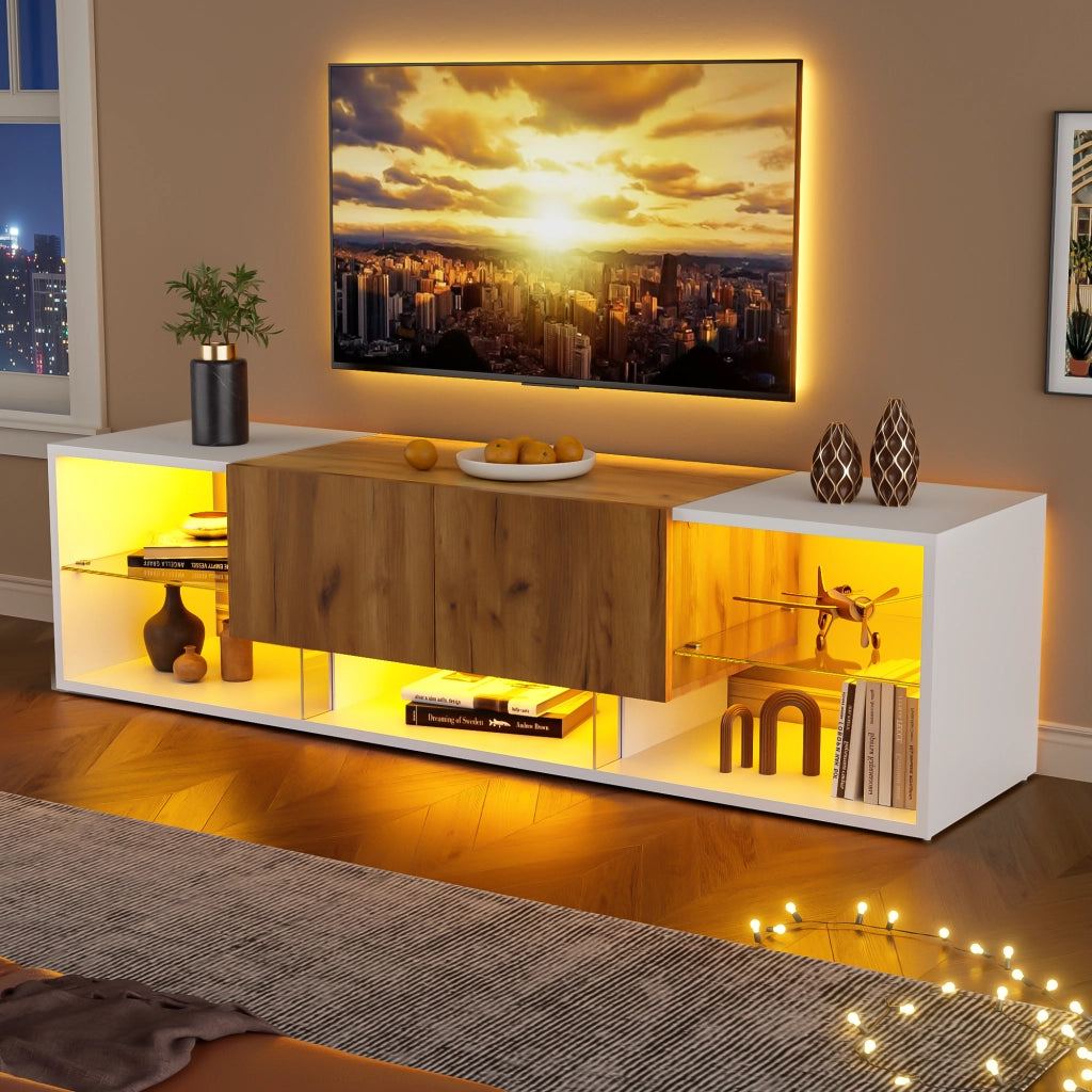 Mobile TV bianco e rovere naturale 160 cm con due cassetti