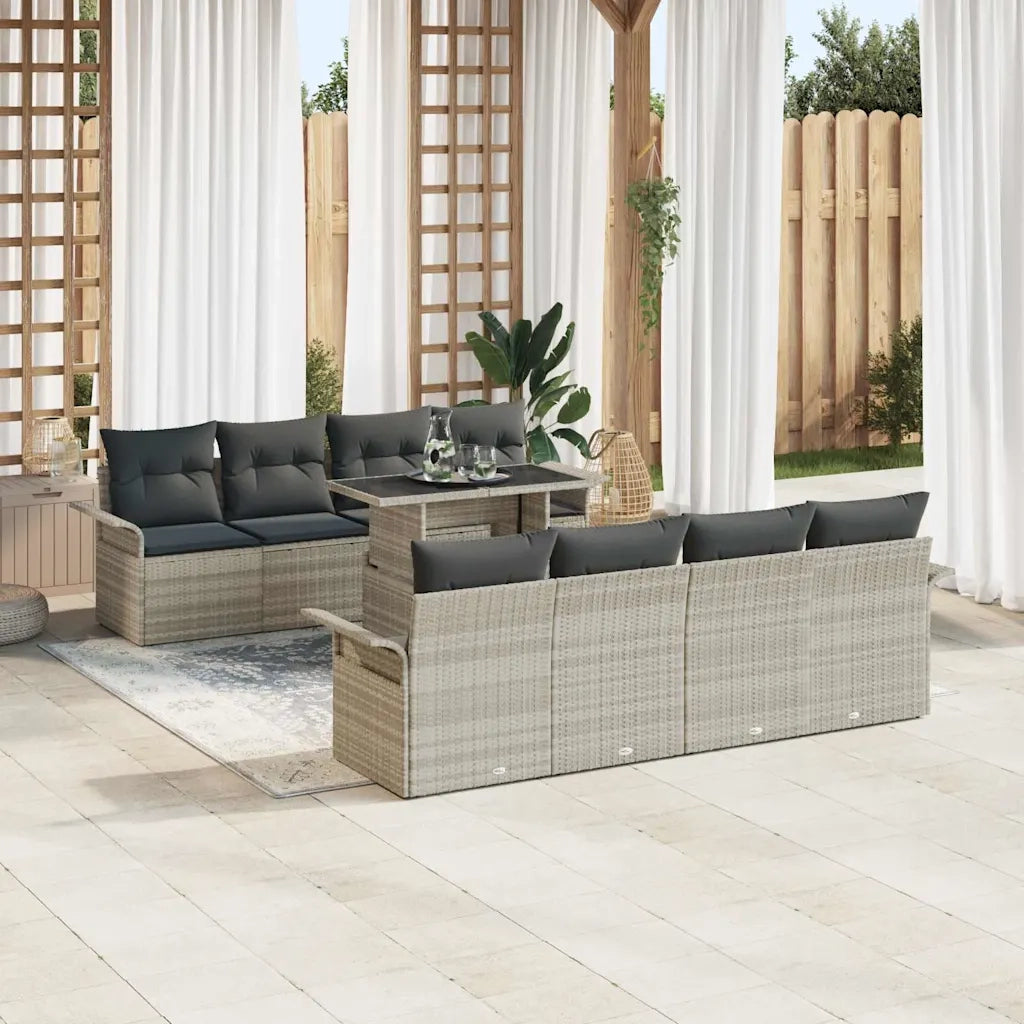 Set Divano da Giardino 9 pcs Grigio chiaro polyrattan
