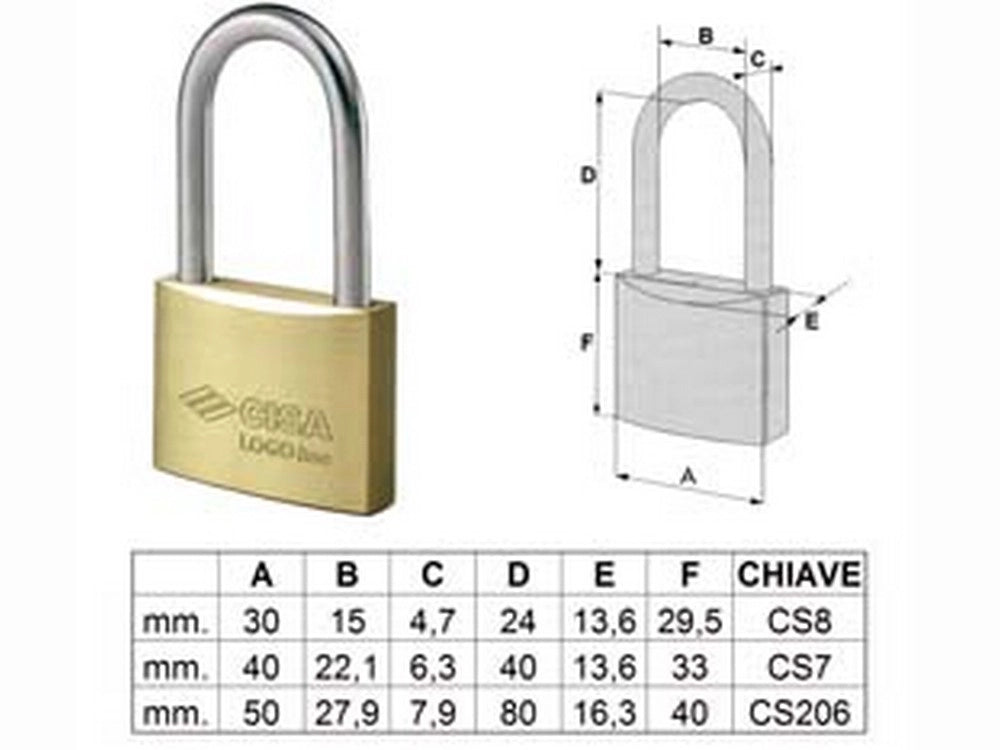12pz lucchetto logo ottone arco lungo 21011 - mm.30 (art.21011300) cod:ferx.fer6521